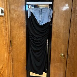 Good Time USA Denim & Black Ruched Midi Skirt Strapless Style Size M NWT